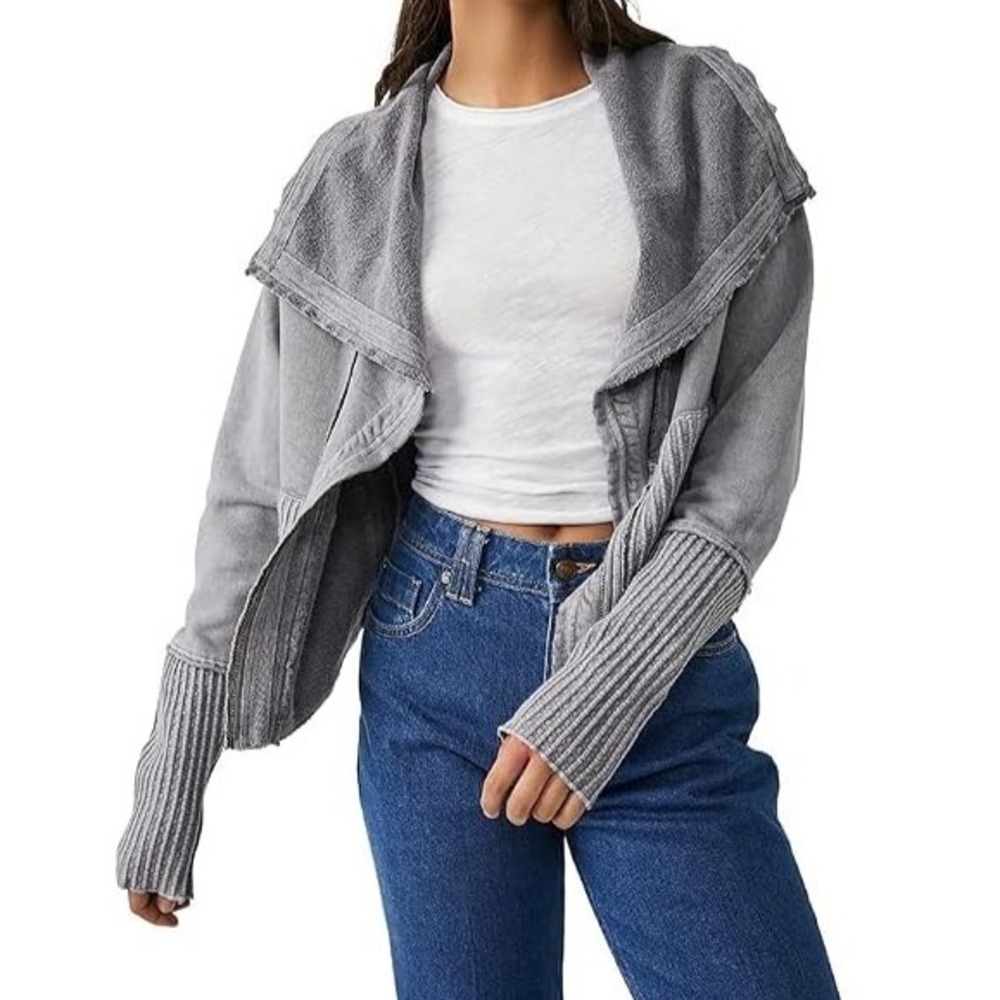 We the Free People Hazel Cardi Jacket Large Thermal Slouchy Boho Grunge Distress